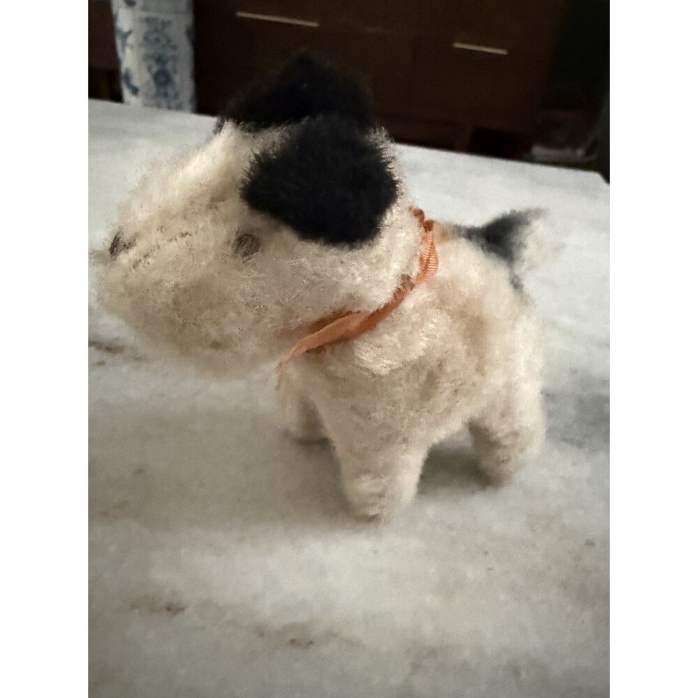 JAPAN Antique Vtg Mohair TERRIER Dog  SOUVENIR Toy 5" Black White